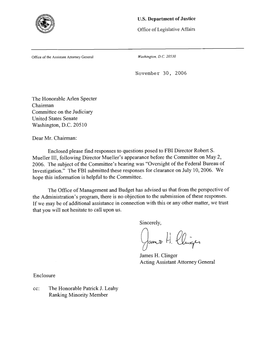 Responses of the Federal Bureau of Investigation Based Upon the May 2, 2006 Hearing Before