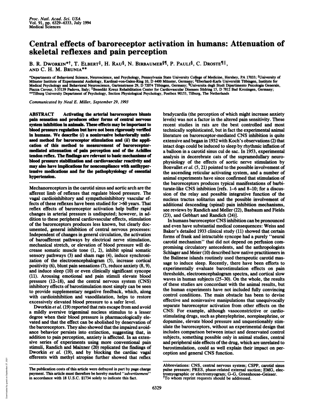 Central Effects Of Baroreceptor Activation In Humans: Attenuation Of ...