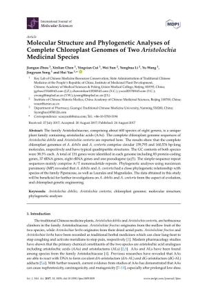 Molecular Structure and Phylogenetic Analyses of Complete Chloroplast Genomes of Two Aristolochia Medicinal Species