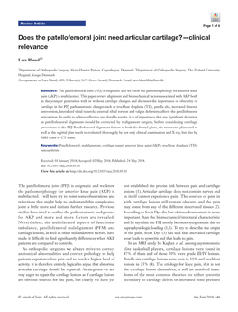 Does the Patellofemoral Joint Need Articular Cartilage?—Clinical Relevance