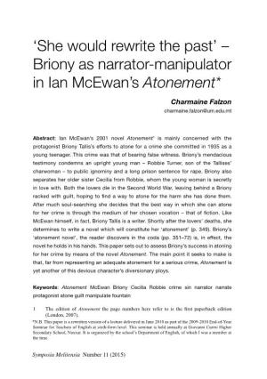 Briony As Narrator-Manipulator in Ian Mcewan's Atonement