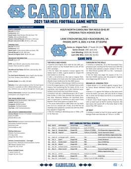 2021 Tar Heel Football Game Notes