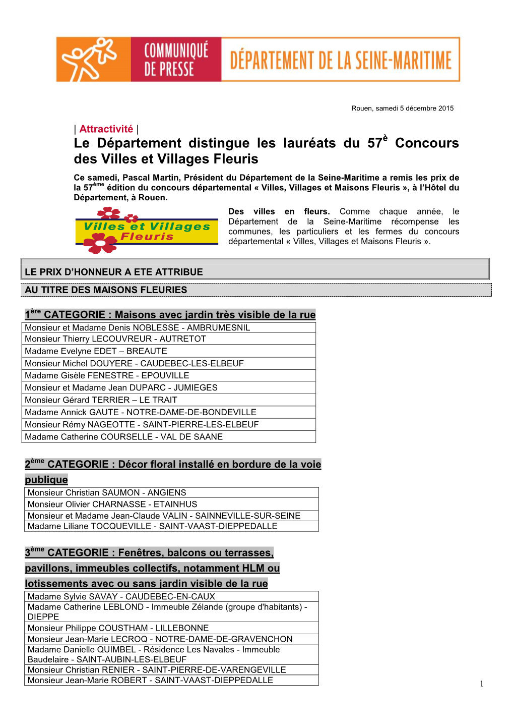 Le Département Distingue Les Lauréats Du 57 Concours Des Villes Et