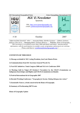 IGU E-Newsletter Quarterly