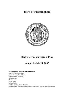 Town of Framingham Historic Preservation Plan