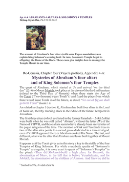 Mysteries of Abraham's Four Altars and of King Solomon's Four Temples