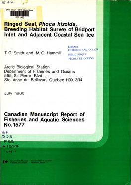 Canadian Manuscript Report of Fisheries and Aquatic Sciences No. 1577