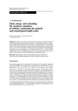 Dark Energy and Extending the Geodesic Equations of Motion: Connecting the Galactic and Cosmological Length Scales
