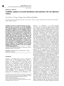 Gadd45a Regulates B-Catenin Distribution and Maintains Cell–Cell Adhesion/ Contact