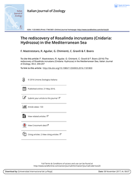 (Cnidaria: Hydrozoa) in the Mediterranean Sea