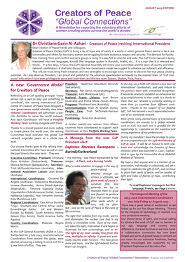 Creators of Peace Newsletter August 2013