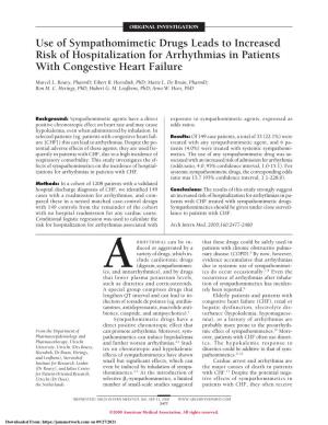 Use of Sympathomimetic Drugs Leads to Increased Risk of Hospitalization for Arrhythmias in Patients with Congestive Heart Failure