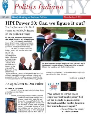 HPI Power 50: Can We Figure It Out? the ‘Rubber Match’ in 2012 Comes As Real Doubt Festers on the Political Process by BRIAN A