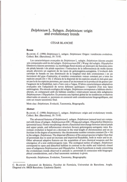 Delphinium L. Subgen. Delphinium: Origin and Evolutionary Trends