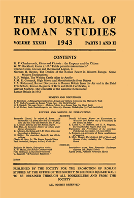 The Journal of Roman Studies Volume Xxxiii 1943 Parts I and Ii