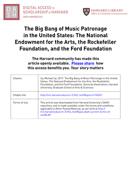 The Big Bang of Music Patronage in the United States: the National Endowment for the Arts, the Rockefeller Foundation, and the Ford Foundation