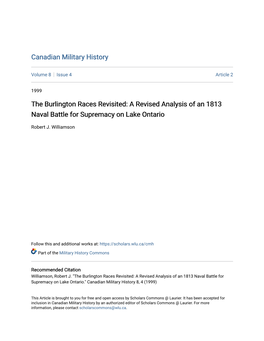The Burlington Races Revisited: a Revised Analysis of an 1813 Naval Battle for Supremacy on Lake Ontario