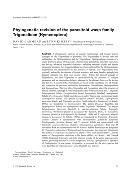 Phylogenetic Revision of the Parasitoid Wasp Family Trigonalidae (Hymenoptera)