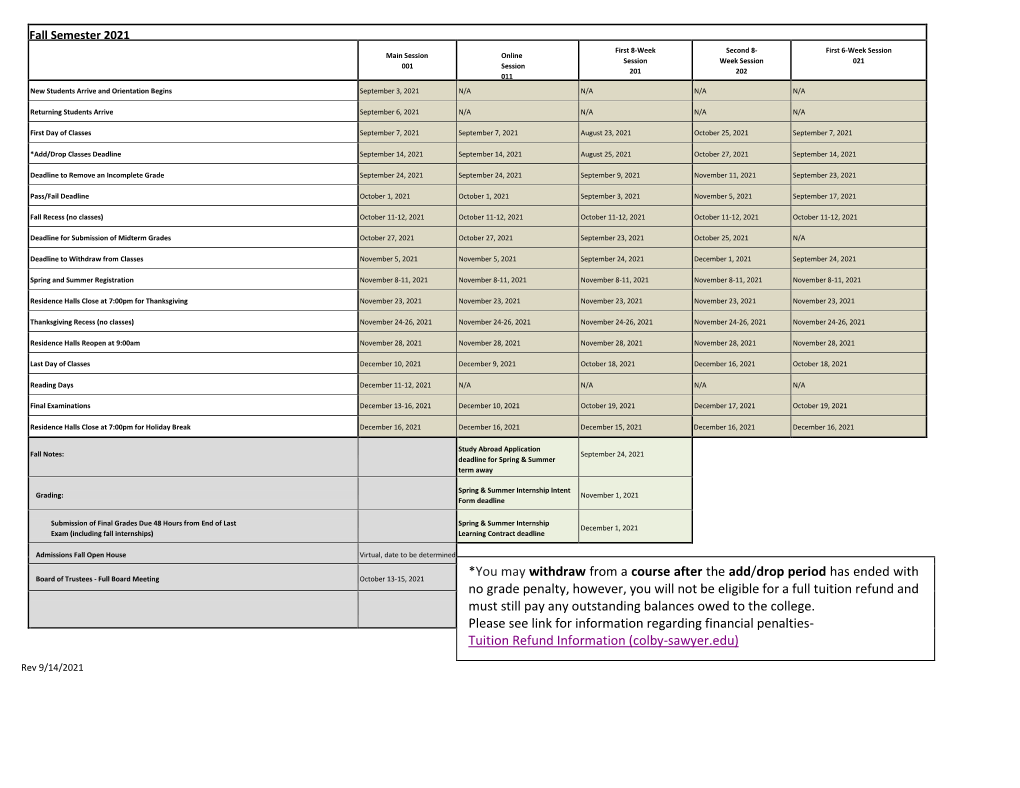 2021-22 Academic Calendar