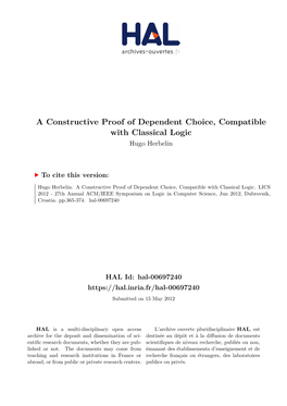 A Constructive Proof of Dependent Choice, Compatible with Classical Logic Hugo Herbelin