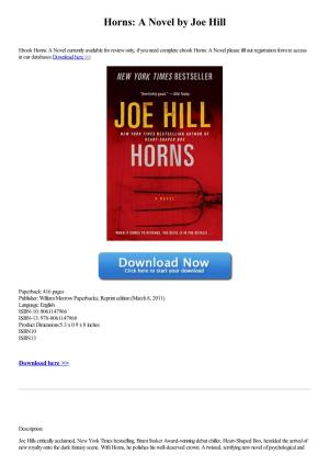 Download Horns: a Novel by Joe Hill [PDF]