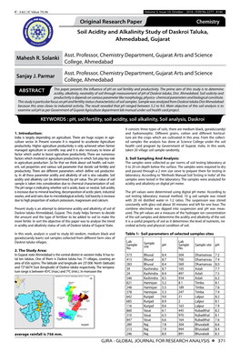Original Research Paper Commerce Chemistry Soil Acidity and Alkalinity