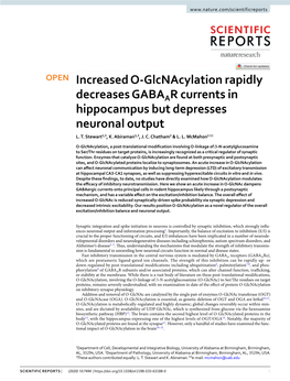 Increased O-Glcnacylation Rapidly Decreases GABAAR Currents in Hippocampus but Depresses Neuronal Output L