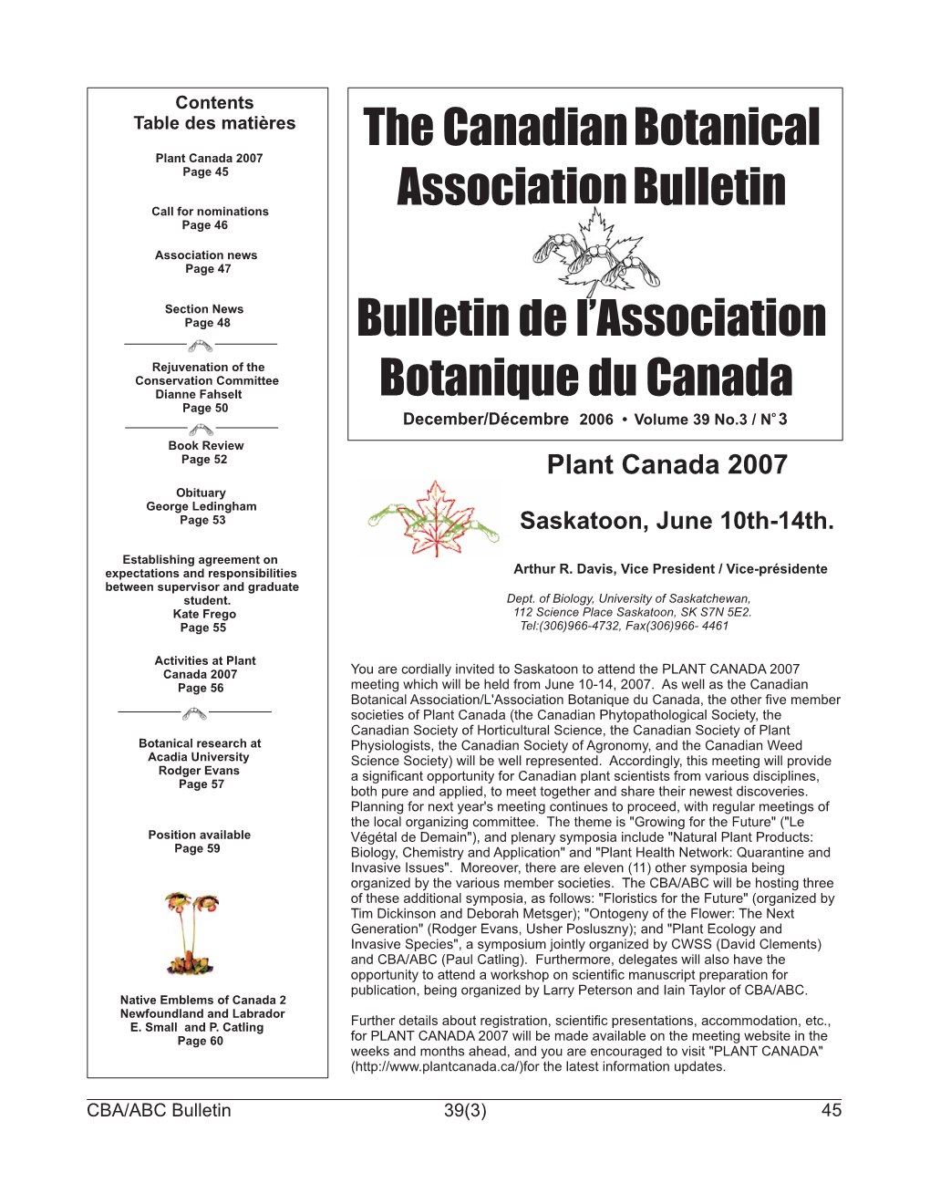 The Canadian Botanical Association Bulletin De L'association Botanique