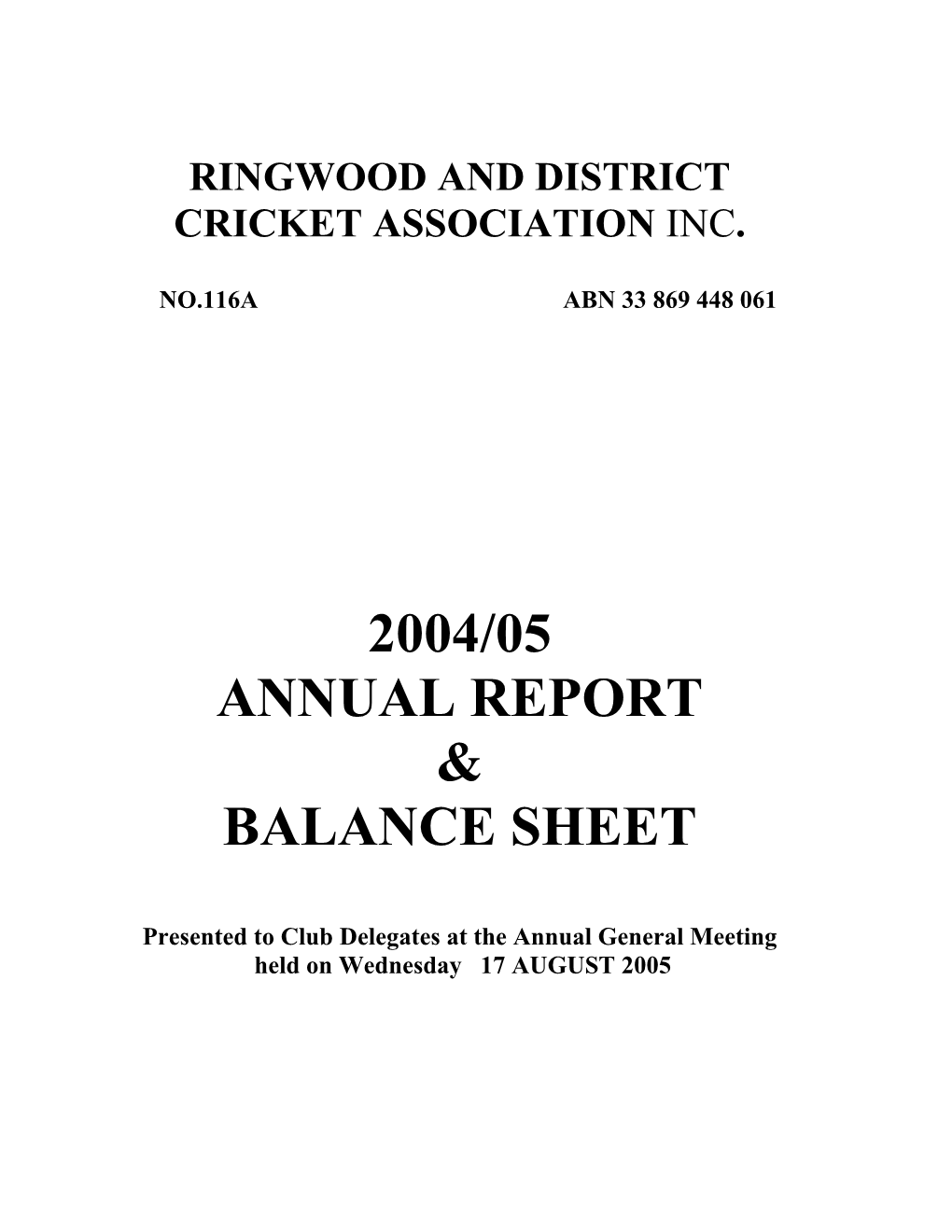 2004/05 Annual Report & Balance Sheet