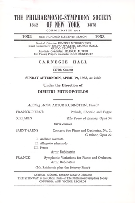 The Phiiharmonic-Symphony Society 1842 of New York Consolidated 1928