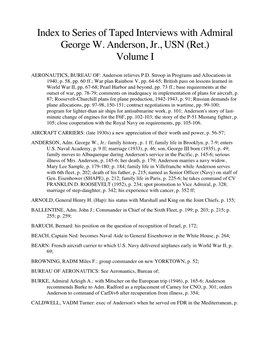 Index to Series of Taped Interviews with Admiral George W