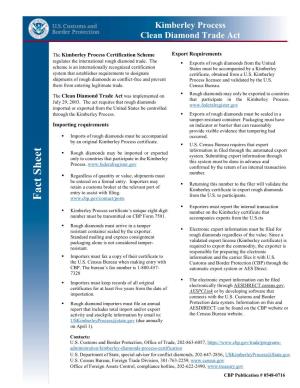 Kimberley Process Clean Diamond Trade Act Fact Sheet