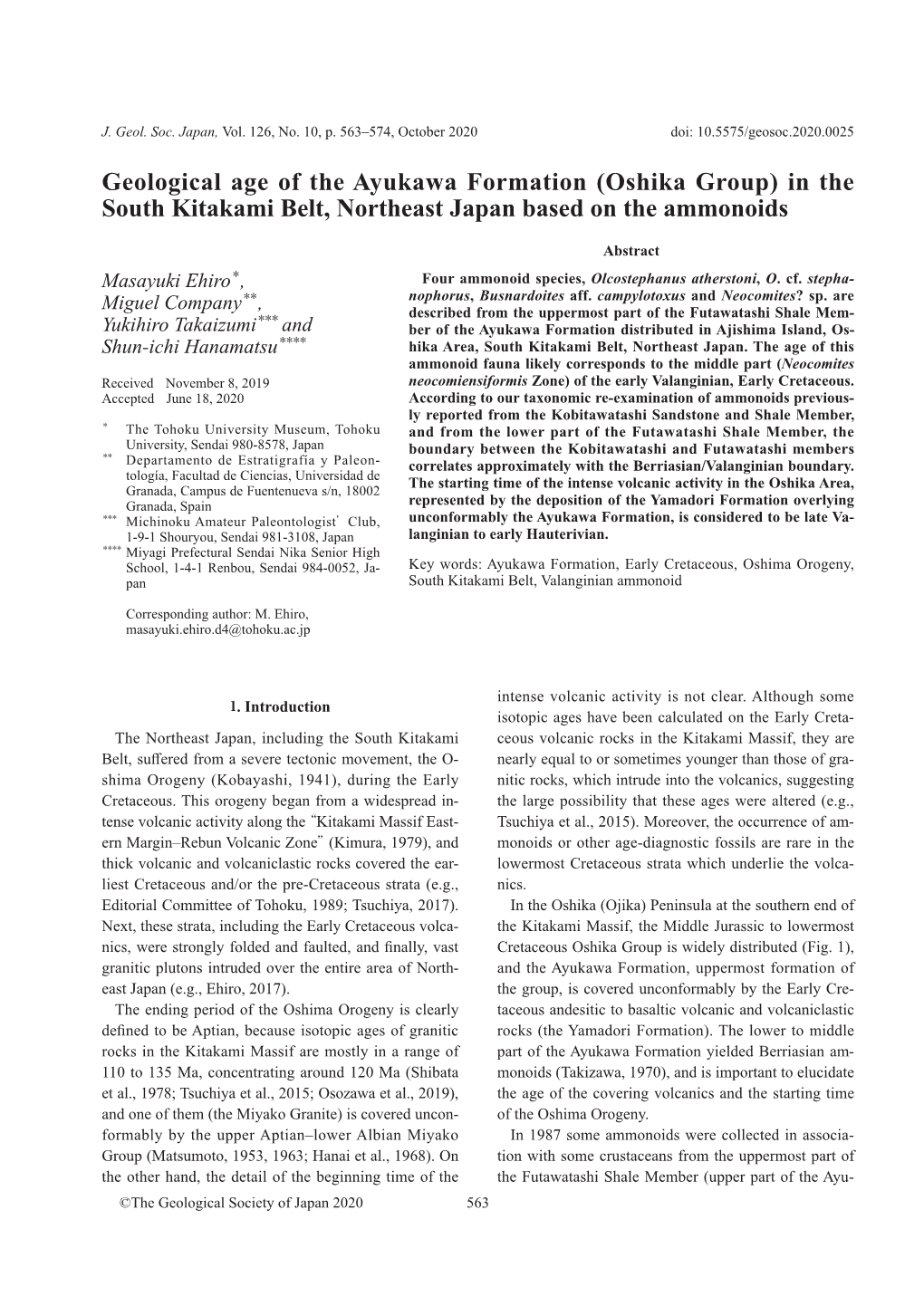 Geological Age of the Ayukawa Formation (Oshika Group) in the South Kitakami Belt, Northeast Japan Based on the Ammonoids