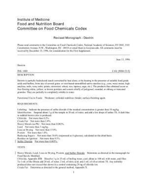 Food and Nutrition Board Committee on Food Chemicals Codex