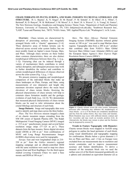 Chaos Terrains on Pluto, Europa, and Mars: Insights to Crustal Lithology and Structure