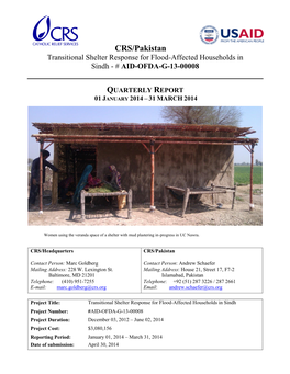 CRS/Pakistan Transitional Shelter Response for Flood-Affected Households in Sindh - # AID-OFDA-G-13-00008