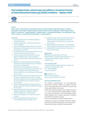 Post-Polypectomy Colonoscopy Surveillance: European Society of Gastrointestinal Endoscopy (ESGE) Guideline – Update 2020