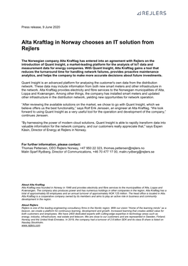 Alta Kraftlag in Norway Chooses an IT Solution from Rejlers