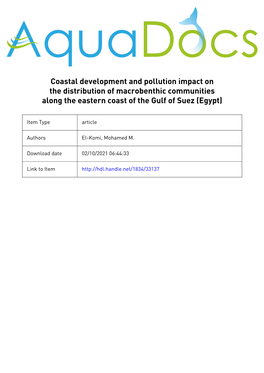 Coastal Development and Pollution Impact on the Distribution of Macrobenthic Communities Along the Eastern Coast of the Gulf of Suez (Egypt)