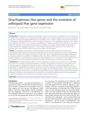Onychophoran Hox Genes and the Evolution of Arthropod Hox Gene Expression Ralf Janssen1*, Bo Joakim Eriksson2, Noel N Tait3 and Graham E Budd1