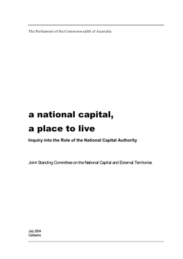 A National Capital, a Place to Live