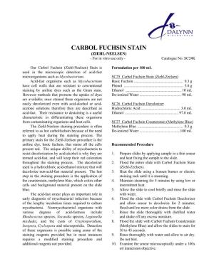 CARBOL FUCHSIN STAIN (ZIEHL-NEELSEN) - for in Vitro Use Only - Catalogue No