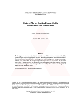 Factored Markov Decision Process Models for Stochastic Unit Commitment