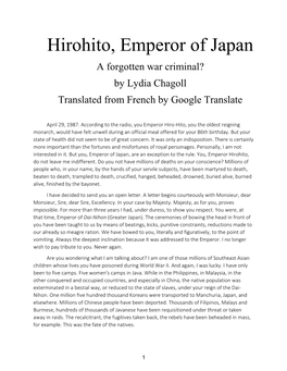 Hirohito, Emperor of Japan a Forgotten War Criminal? by Lydia Chagoll Translated from French by Google Translate