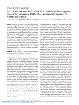 Short Communication Distribution and Status of the Critically Endangered Blond Titi Monkey Callicebus Barbarabrownae of North-East Brazil