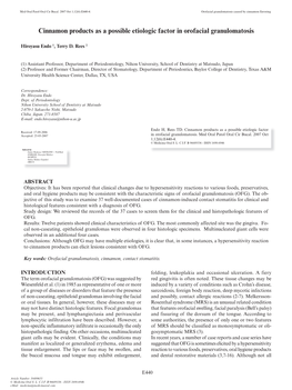 Cinnamon Products As a Possible Etiologic Factor in Orofacial Granulomatosis