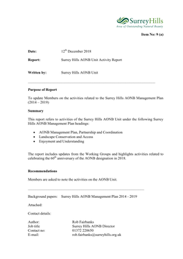 Surrey Hills AONB Unit Activity Report