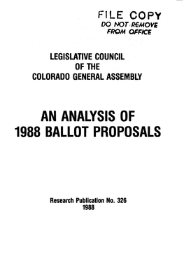 An Analysis of 1988 Ballot Proposals