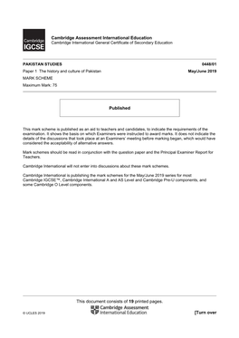 June 2019 Paper 01 Mark Scheme