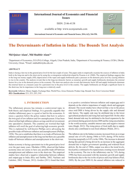 The Determinants of Inflation in India: the Bounds Test Analysis